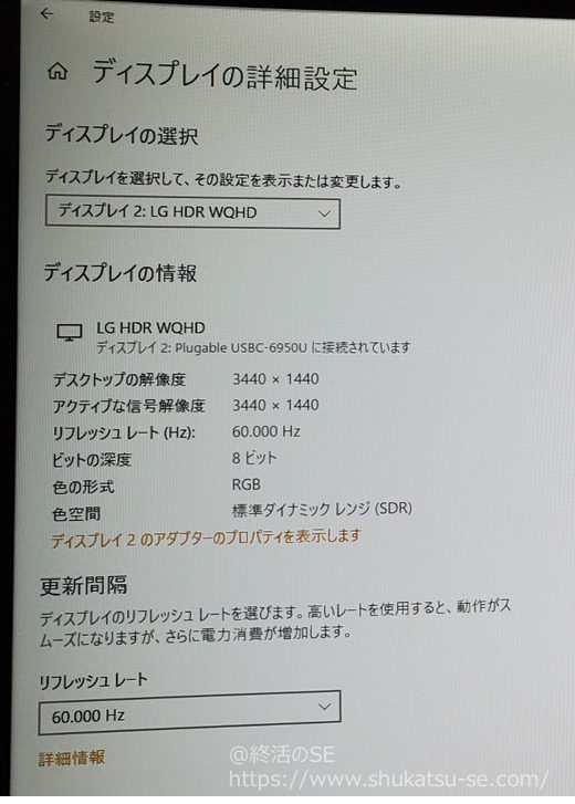 Plugable USB-C 変換グラフィックアダプタ USBC-6950U ディスプレイ詳細設定