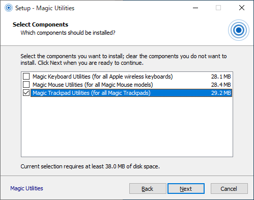 MagicUtilitiesインストーラでMagicTrackpadUlititiesのみを選択
